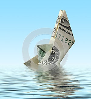 Crisis. money ship in water