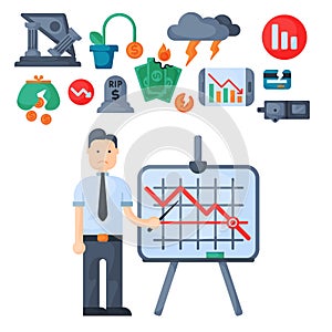 Crisis symbols concept problem economy banking business finance design investment icon vector.