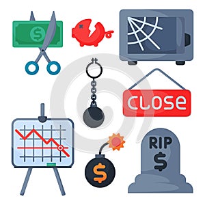 Crisis symbols concept problem economy banking business finance design investment icon vector.