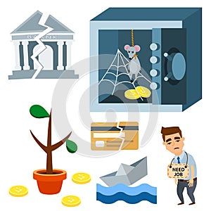 Crisis symbols concept problem economy banking business finance design investment icon vector illustration.