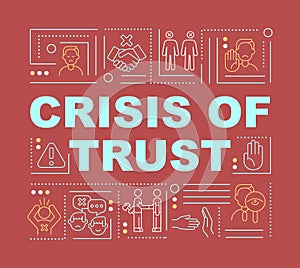 Crisis of trust and global scam word concepts banner