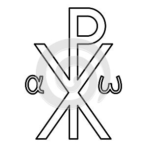 Crismon symbol Cross monogram Xi Hi Ro Konstantin Symbol Saint Pastor sign Religious cross Alfa Omega icon black color outline photo