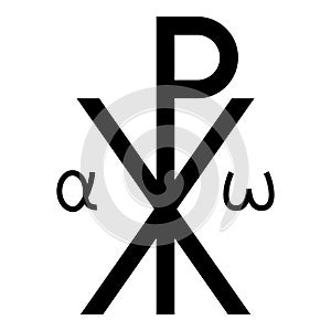 Crismon symbol Cross monogram Xi Hi Ro Konstantin Symbol Saint Pastor sign Religious cross Alfa Omega icon black color vector photo
