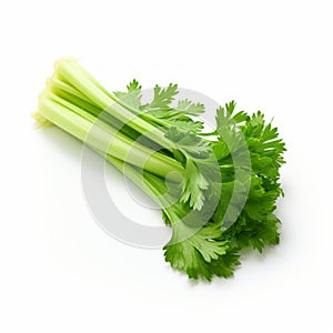 Crisp Celery Leaves On White Background - Velvia Style