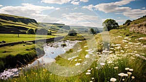 Crisp And Clean 70mm Shot Of Yorkshire Meadow With Mountainous Vistas