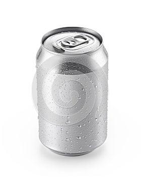 Crisp and Cool: 330ml Aluminum Soda Can with Water Droplets on White