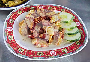 Crisp garlic egged squid or calamari in dish, Seafood menu