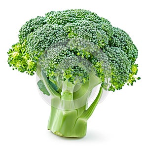 A crisp head of broccoli with florets isolated on a clean white background, Ai Generated