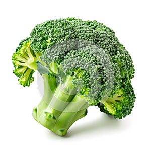 A crisp head of broccoli with florets isolated on a clean white background, Ai Generated