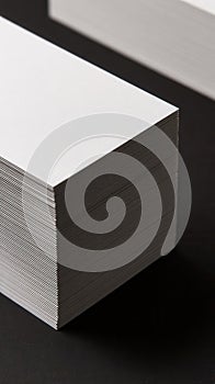 Crisp White Paper Stack on Black Background, Minimalist