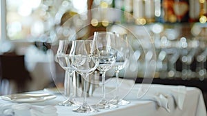 A crisp white tablecloth dd over the home bar counter lending an air of elegance as glasses are expertly filled and photo