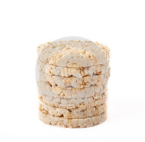 Crispbread.Puffed rice bread isolated on white background.