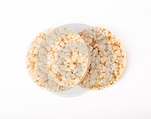 Crispbread.Puffed rice bread isolated on white background.