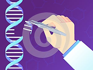 CRISPR CAS9 Gene editing tool. Genome edits, human dna genetic engineering and DNA code vector illustration