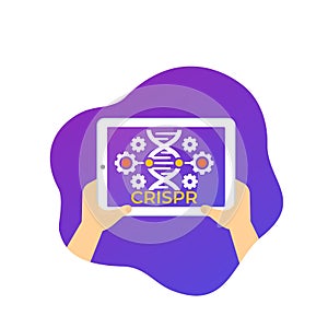 CRISPR, genome editing icon with a tablet