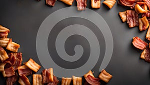 Crispy Bacon Frame on Black Background