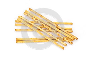 crispy bread straw on white background.