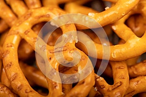 Crispy bread straws with salt, close-up, selective focus, top view