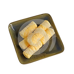 crispy butter corn roll in dish .clipping path