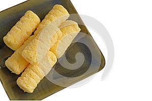 crispy butter corn roll in dish .clipping path