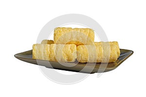 crispy butter corn roll in dish .clipping path