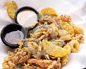 Crispy Calamari appetizer with dips,