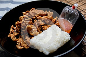 Crispy Chicken Skin with sticky rice