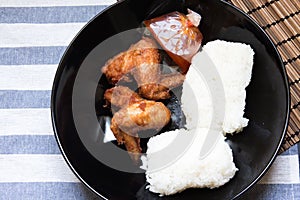 Crispy Chicken Skin with sticky rice