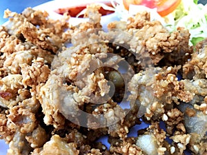 Crispy chicken tendon deep fried food