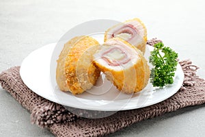 Crispy Cordon Blue, Chicken fillet roll with ham and cheese.