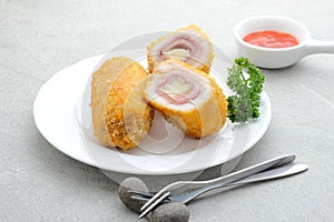 Crispy Cordon Blue, Chicken fillet roll with ham and cheese.