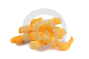 Crispy corn snacks on white background