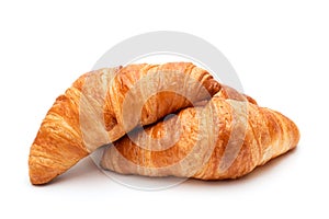 Crispy croissants on a white background close-up. French pastries