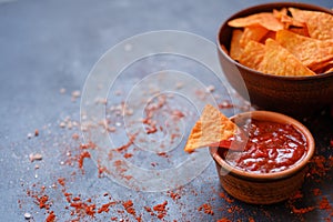 Nacho chips party munchies food snack sauce dip photo