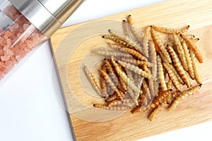 Crispy deep fried bamboo worm, fried insects are a high protein foods.