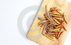 Crispy deep fried bamboo worm, fried insects are a high protein foods.