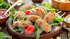 Crispy Delights: Nutritious Breaded Veggie Medley with Tangy Tomato Sauce. Embracing a Wholesome Lif