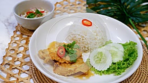 Crispy Fish Rice with Sweet and Sour Sauce