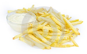 Crispy French Fries isolated on white background close-up shot