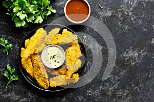 Crispy fried breaded chicken breast strips