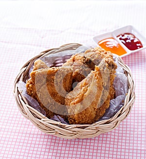 Crispy fried chicken in a basket