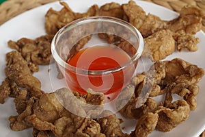 Crispy Fried Chicken Skin on plate with sauce