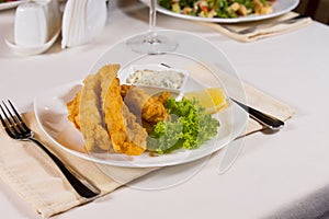Crispy Fried Meat, Lettuce and Dip on Plate