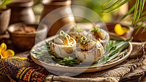 Crispy fried seafood served with lemon on a rustic table