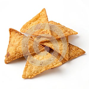 Crispy Fried Triangle Snacks isolated on white background