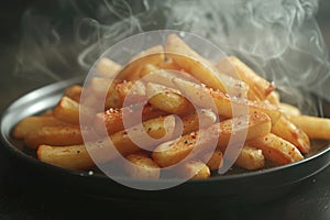 Crispy Golden French Fries in a Dark Bowl