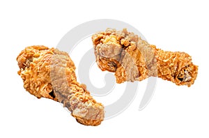 crispy kentucky fried chicken drumstick. Isolated on white background. Top view.