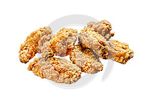 Crispy kentucky fried chicken french fries Isolated on white background. Top view.