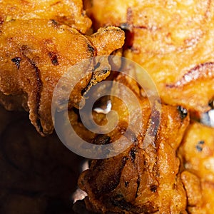 Crispy onion bhaji or kanda bhaji or fried onion pakore or pakode, favourite indian snack