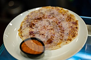 Crispy Onion Dosa with Tangy Tomato Chutney